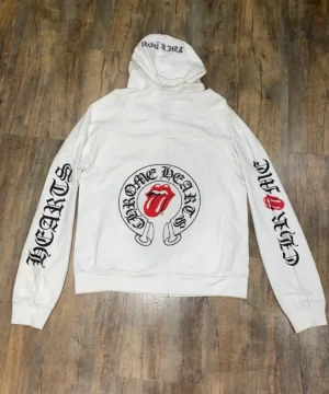 RARE Chrome Hearts x Rolling Stones Horseshoe Zip Up Hoodie – White