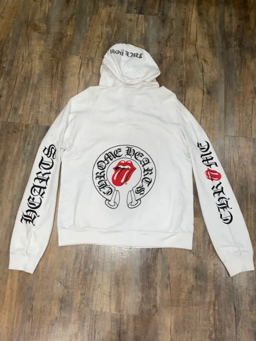 RARE Chrome Hearts x Rolling Stones Horseshoe Zip Up Hoodie – White