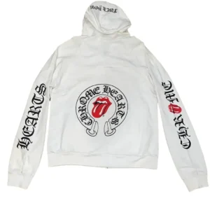 RARE Chrome Hearts x Rolling Stones Horseshoe Zip Up Hoodie – White