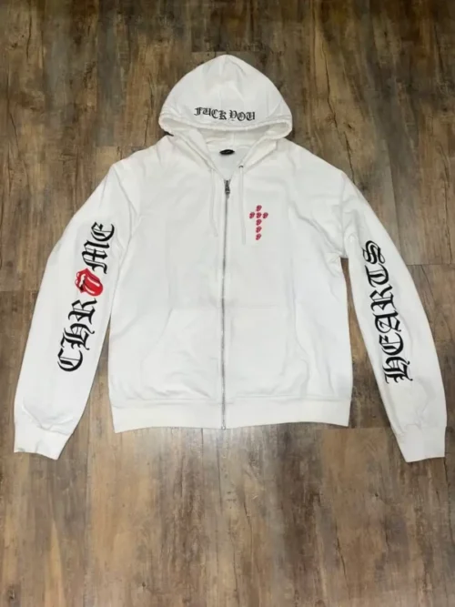 RARE Chrome Hearts x Rolling Stones Horseshoe Zip Up Hoodie – White