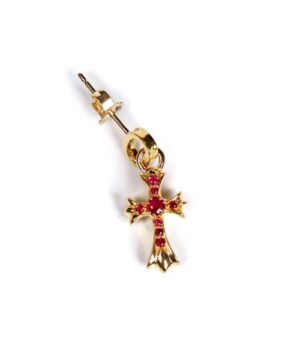 22K Gold Baby Cross Charm Earrings With Rubies