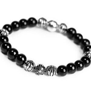 CH Onyx Bead Bracelet 8MM (8 Silver Beads)