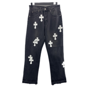 Chrome Heart Cross Stitched Lather Jeans