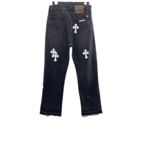 Chrome Heart Cross Stitched Lather Jeans