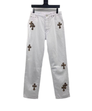 Chrome Heart White Leopard Cross Jeans