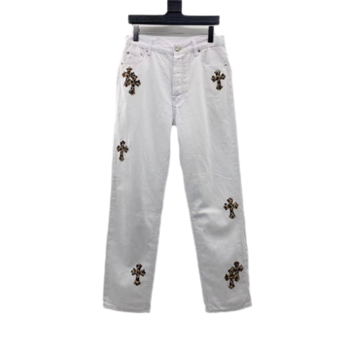 Chrome Heart White Leopard Cross Jeans