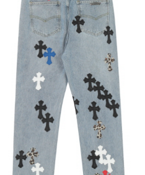 Chrome Hearts Color Multi Cross Patch Light Blue Denim Pants