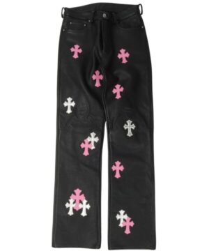 Chrome Hearts Fleur Knee Leather Cross Patch Pants