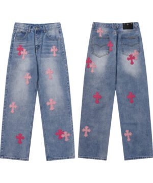 Chrome Hearts Pink Cross Logo Jeans