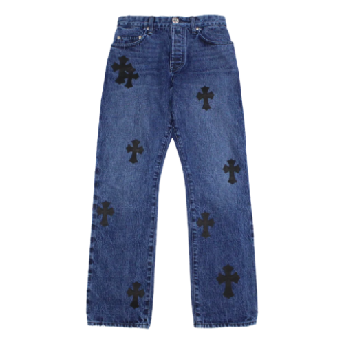 Cross Leather Patches Jeans